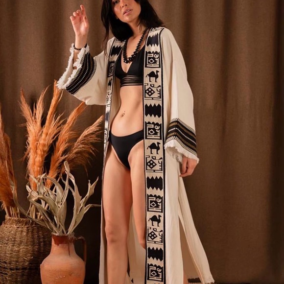 boho style Other - Bohemian Black and Cream Kimono